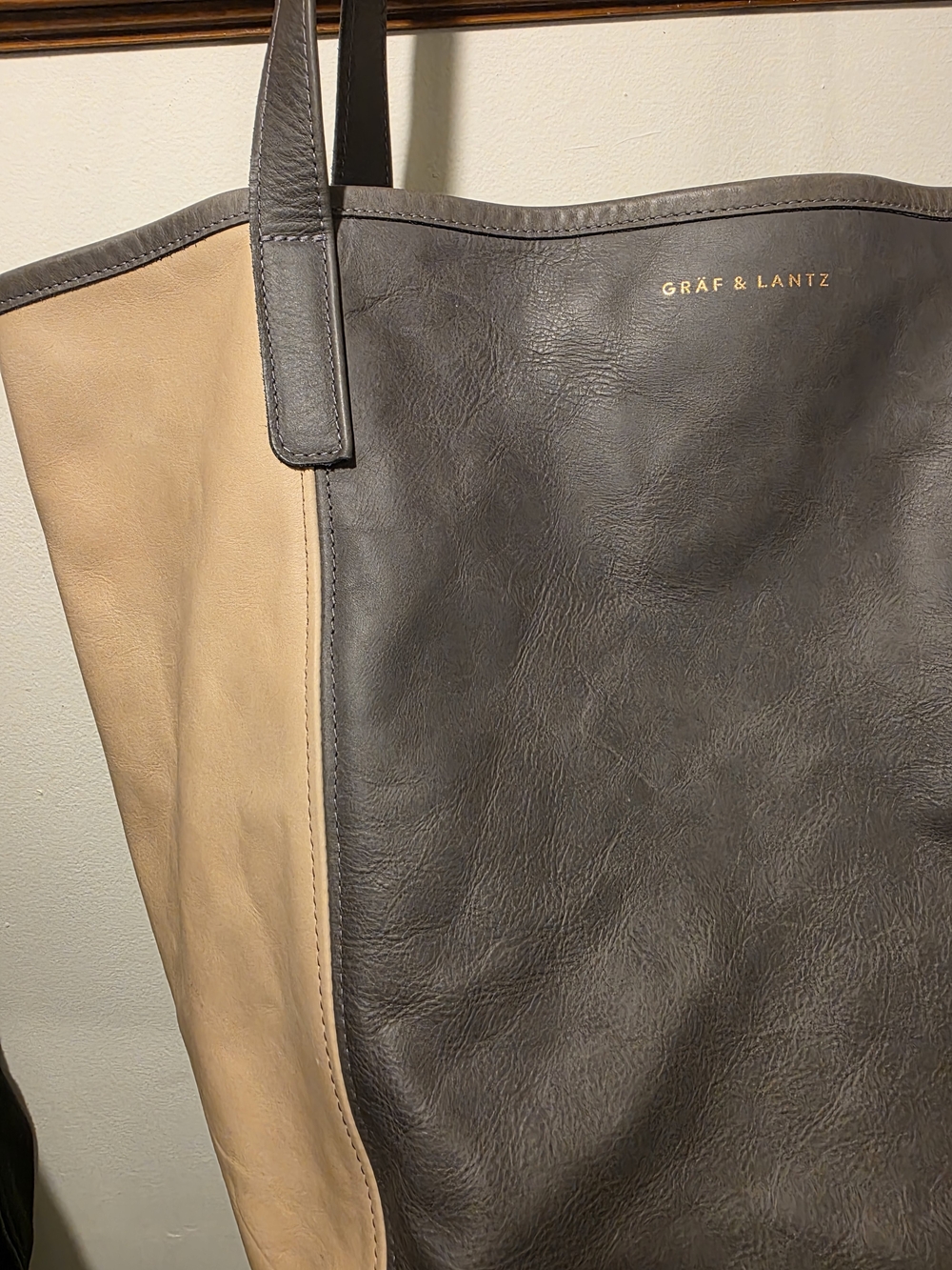 Graf & Lantz Two-Tone Gray & Tan Leather Tote